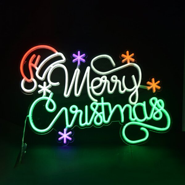 Scritta luminosa Merry Christmas da 60x44cm Led Neon Flex USB da interno Wisdom