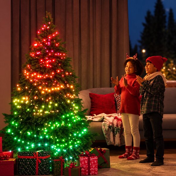 Catena di luci Led Smart 30 metri 300 Led RGBIC Wi-Fi cavo trasparente con telecomando Wisdom