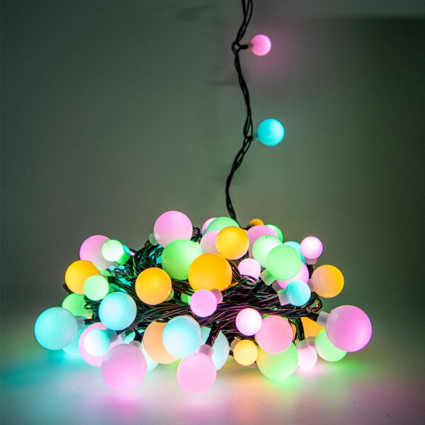 Catena decorata con 100 Perle a Led Multicolore 10 metri cavo nero Wisdom