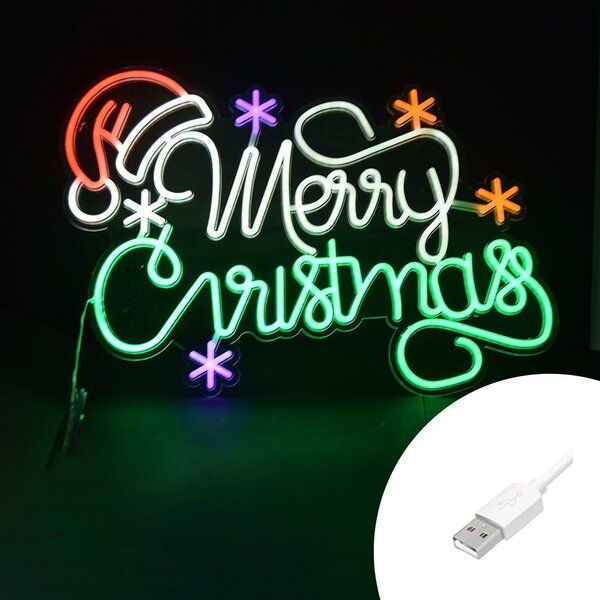 Scritta luminosa Merry Christmas da 60x44cm Led Neon Flex USB da interno Wisdom