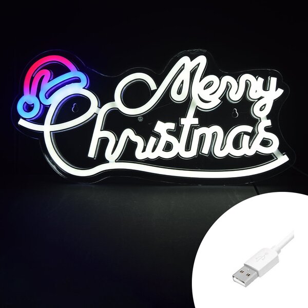 Scritta luminosa Merry Christmas da 43x20cm Led Neon Flex USB da interno Wisdom