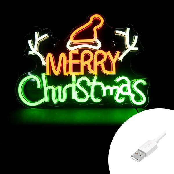 Scritta luminosa Merry Christmas da 41x30cm Led Neon Flex USB da interno Wisdom