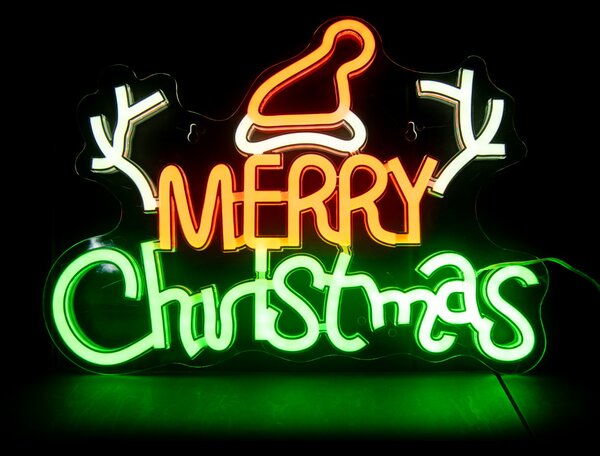 Scritta luminosa Merry Christmas da 41x30cm Led Neon Flex USB da interno Wisdom