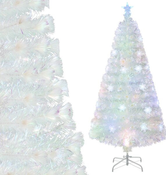 Costway Albero di Natale in fibra ottica da 120cm con foglie iridescenti stella in cima e luci LED, Albero decorativo per feste