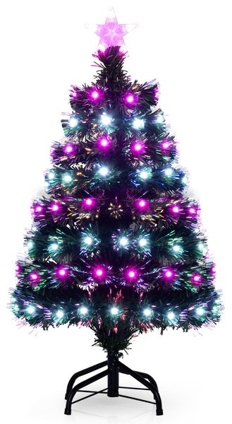 Costway Albero di natale artificiale illuminato con fibre ottiche multicolore, Albero di natale stella sulla cima