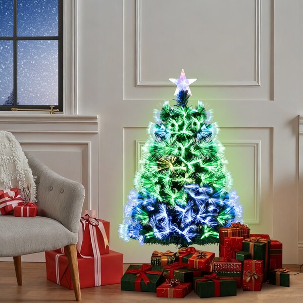 Costway Albero di natale artificiale pre-illuminato 93 punte di ramo, Albero di natale in fibra ottica da 95 cm Verde