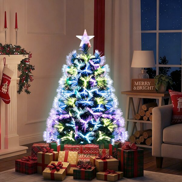 Costway Albero di natale artificiale pre-illuminato 93 punte di ramo, Albero di natale in fibra ottica da 95 cm Verde