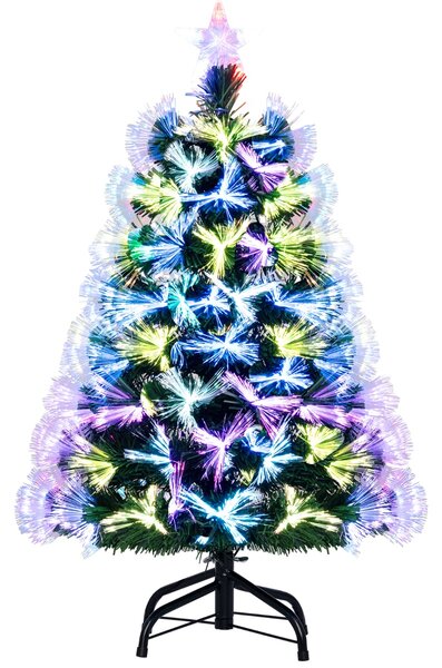 Costway Albero di natale artificiale pre-illuminato 93 punte di ramo, Albero di natale in fibra ottica da 95 cm Verde