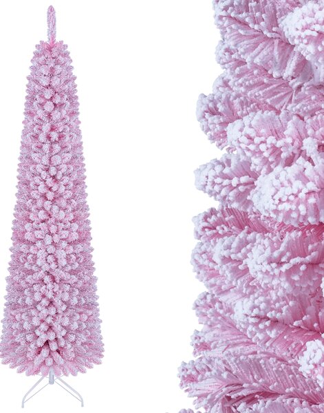 Costway Albero di natale artificiale 210 cm per casa ufficio e negozio, Albero di natale slim con 523 rami innevati decorazione