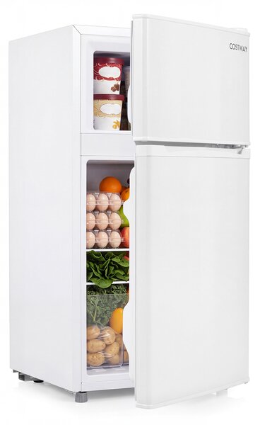 Costway Piccolo frigorifero combinato 100l 7 livelli di temperatura ripiani regolabili e luce led, Mini frigo doppia porta con congelatore per ufficio camera e bar