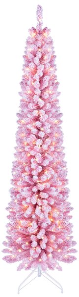 Costway Albero di natale artificiale 210 cm per casa ufficio e negozio, Albero di natale slim con 523 rami innevati decorazione