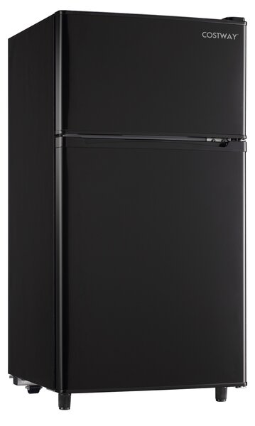 Costway Piccolo frigorifero combinato 100l 7 livelli di temperatura ripiani regolabili, Mini frigo doppia porta con congelatore per ufficio camera e bar Nero