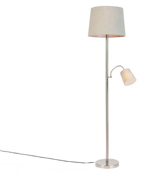 Lampada da terra intelligente in acciaio con paralume grigio incl. Wifi A60 ed E14 - Retro