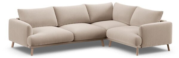 Divano angolare beige (con penisola a destra/a L) con rivestimento in velluto Naomi – Micadoni
