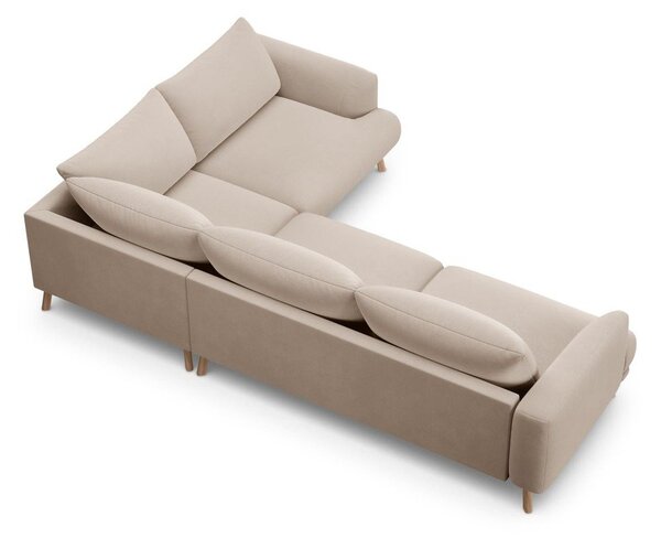 Divano angolare beige (con penisola a destra/a L) con rivestimento in velluto Naomi – Micadoni