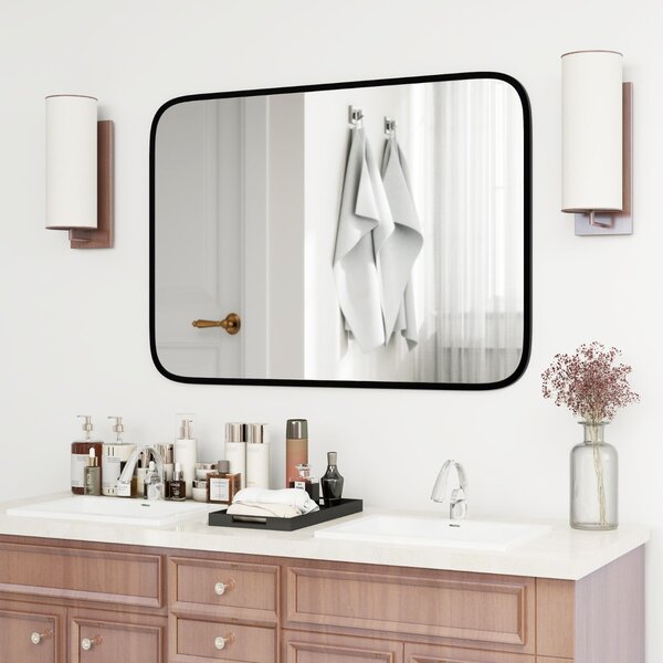 Costway Specchio da bagno rettangolare 70x50cm con pellicola antifrantumazione viti di espansione, Specchio in alluminio