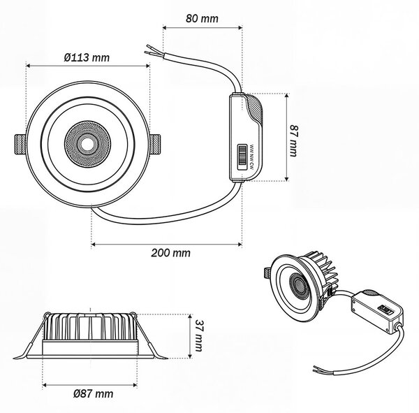 Faro da incasso LED 10W 3in1 IP44 Dimmerabile Foro ø89mm - 109mm Colore Bianco Variabile CCT