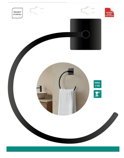 Portasciugamano senza foratura nero opaco in metallo Fixeo – douceur d'intérieur