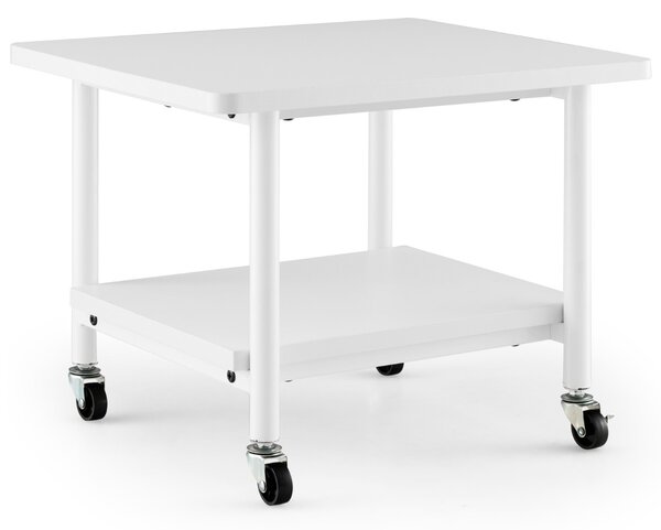 Costway Tavolino in legno multifunzione con ruote girevoli, Mobiletto carrello con 2 ripiani 49x40x37cm Bianco