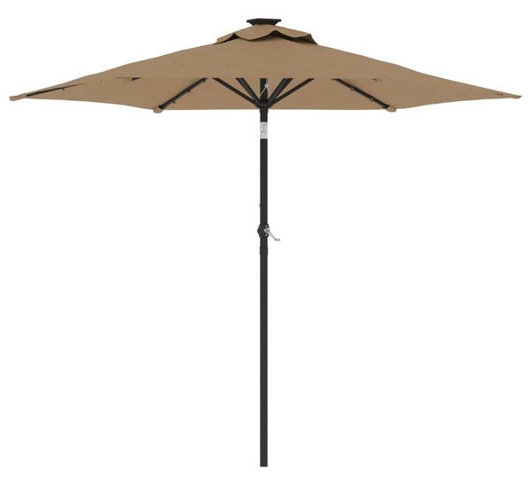 Ombrellone Giardino con LED Palo Acciaio Tortora 225x225x212 cm