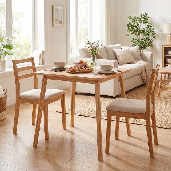 Costway Tavolo da pranzo quadrato in bambù per 2-4 persone in legno 70 cm, Tavolino per sala da pranzo soggiorno e appartamento Naturale