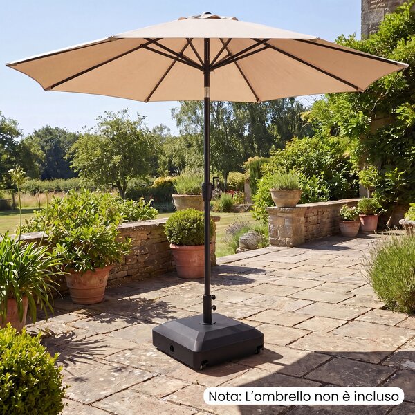 Costway Base per ombrellone con ruote, Supporto ombrellone riempibile con acqua 36 kg o sabbia 60 kg