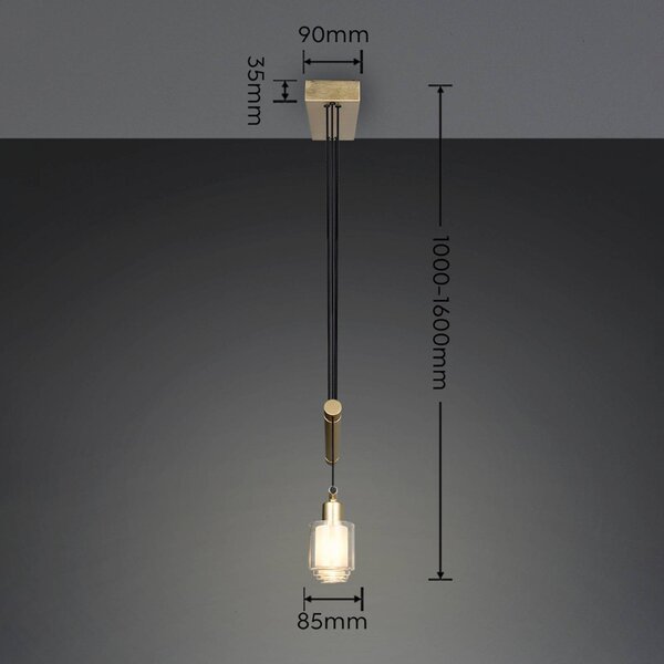Reality Leuchten Lampada a sospensione Neralo, dimmerabile, Ottone / Oro, Soggiorno / Sala da pranzo, Metallo, Lampada a sospensione