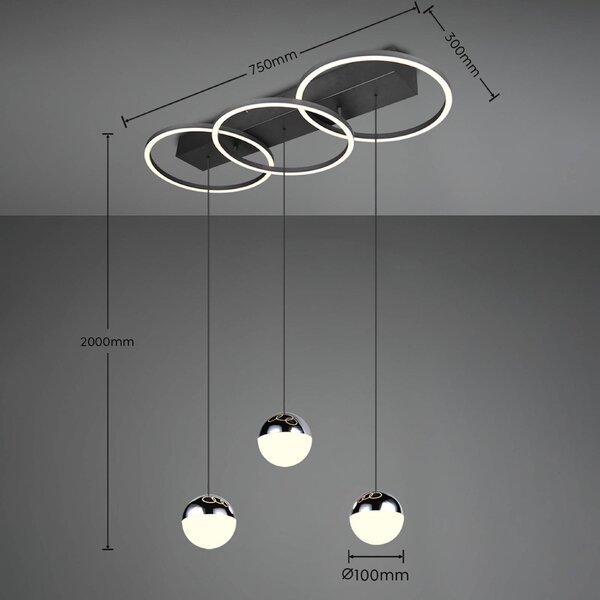 Reality Leuchten Lampada a sospensione Larino, dimmerabile, Nero, Soggiorno / Sala da pranzo, Metallo, Moderno, Lampada a sospensione