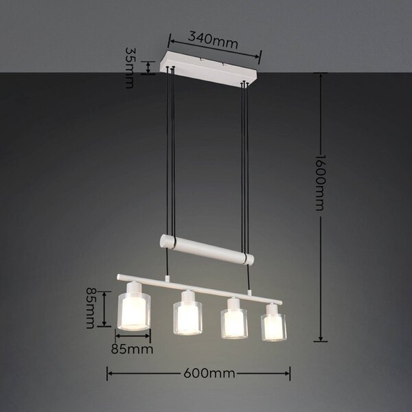 Reality Leuchten Lampada a sospensione Neralo, dimmerabile, Alluminio / Grigio / Zincato, Soggiorno / Sala da pranzo, Metallo, Lampada a sospensione