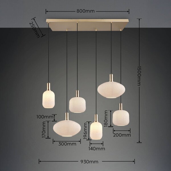 Reality Leuchten Lampada a sospensione Emelie, dimmerabile, Ottone / Oro, Soggiorno / Sala da pranzo, Metallo, Lampada a sospensione