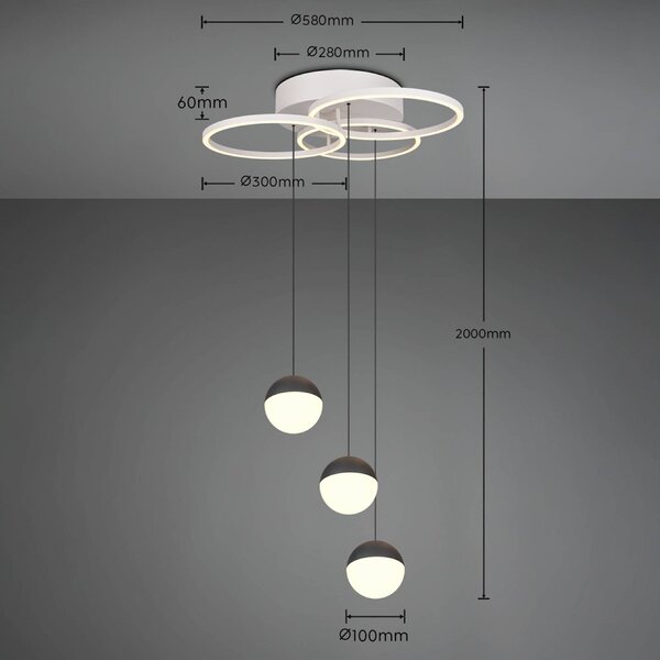 Reality Leuchten Lampada a sospensione Larino, dimmerabile, Alluminio / Grigio / Zincato, Soggiorno / Sala da pranzo, Metallo, Moderno, Lampada a sospensione