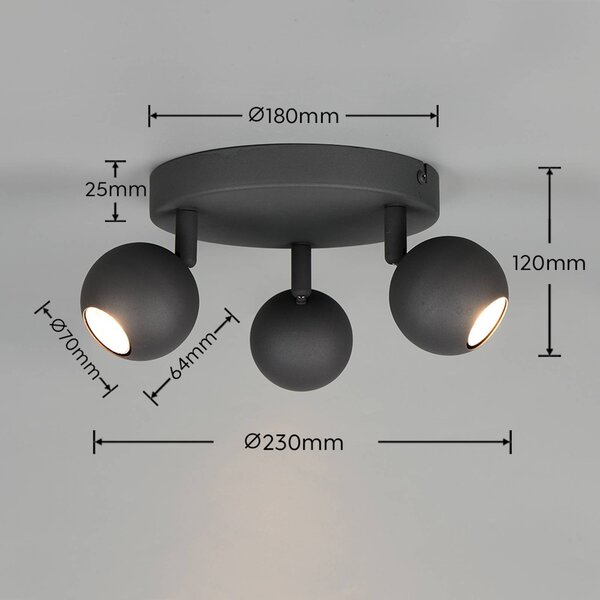 Reality Leuchten Plafoniera soffitto Enaro, dimmerabile, Nero, Soggiorno / Sala da pranzo, Metallo, Moderno, Plafoniera