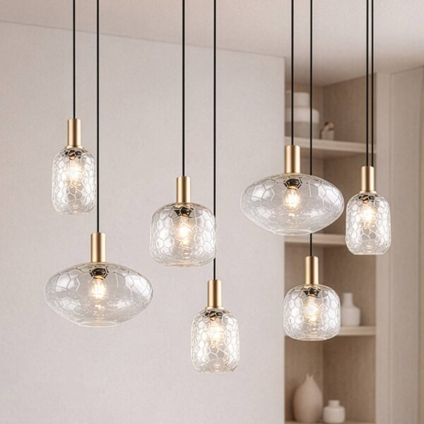 Reality Leuchten Lampada a sospensione Emelie, dimmerabile, Ottone / Oro, Soggiorno / Sala da pranzo, Metallo, Lampada a sospensione