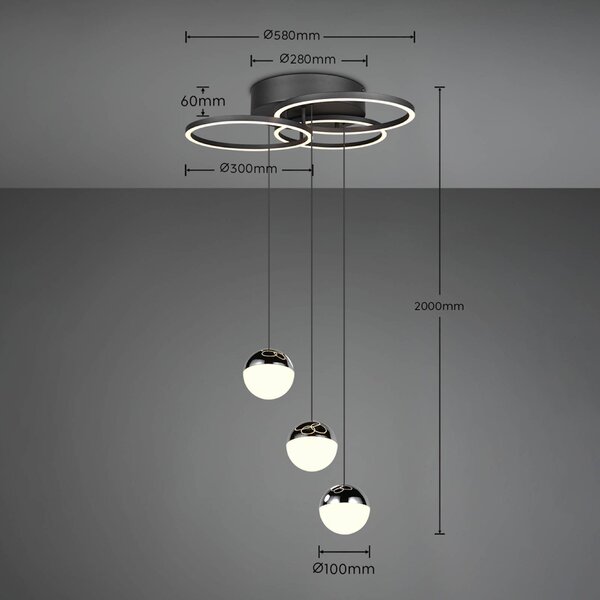 Reality Leuchten Lampada a sospensione Larino, dimmerabile, Nero, Soggiorno / Sala da pranzo, Metallo, Moderno, Lampada a sospensione