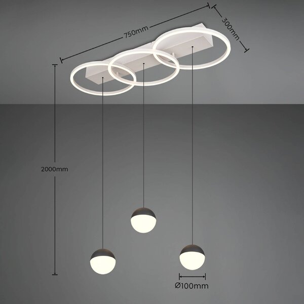 Reality Leuchten Lampada a sospensione Larino, dimmerabile, Alluminio / Grigio / Zincato, Soggiorno / Sala da pranzo, Metallo, Moderno, Lampada a sospensione
