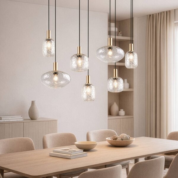 Reality Leuchten Lampada a sospensione Emelie, dimmerabile, Ottone / Oro, Soggiorno / Sala da pranzo, Metallo, Lampada a sospensione