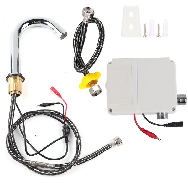 Filetto G1/2, sensore a induzione automatico, rubinetto, miscelatore monocomando a freddo con sensore a infrarossi e centralina di controllo, modello a bassa altezza