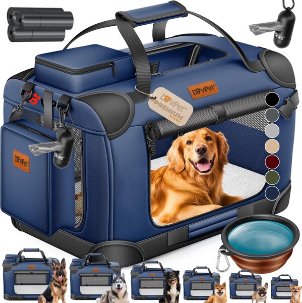 LOVPET® Cassa per cani Scatola per il trasporto di cani pieghevole Incl. ciotola per cani Borsa per il trasporto di cani Scatola per il trasporto di animali domestici, cani e gatti Scatola per il trasporto di animali domestici, blu navy, XXL