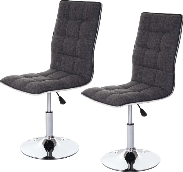 Set di 2 sedie per sala da pranzo HWC-C41, sedia da cucina, girevole e regolabile in altezza, tessuto/tessuto ~ grigio
