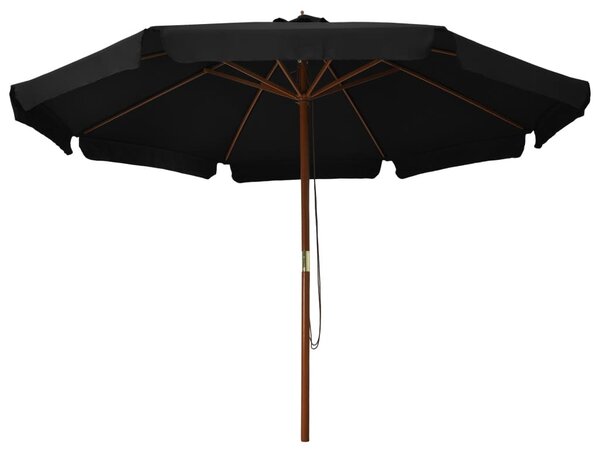 Ombrellone da Esterni con Palo in Legno 330 cm Nero