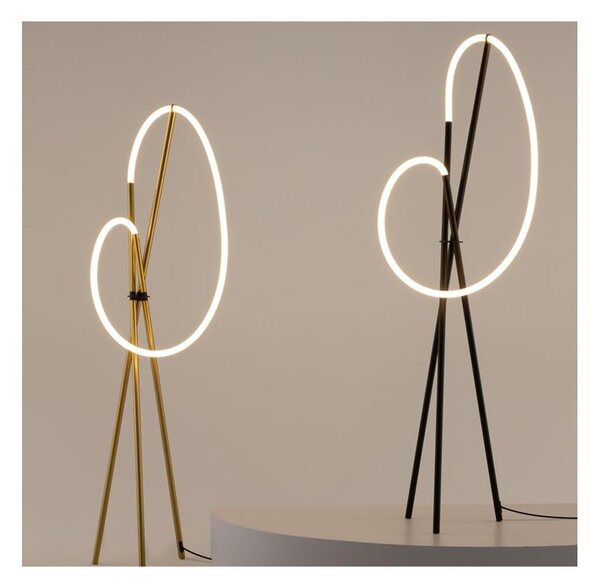 CROCHET LAMPADA DA TERRA A LED 36W NERA O OTTONE H160 CM LUCE 3000K DIMMERABILE DESIGN MODERNO