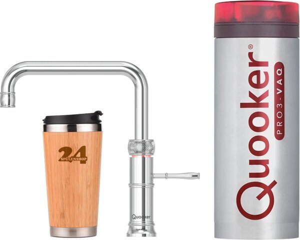 "QUOOKER CLASSIC FUSION Square VAQ PRO3 chrome & 100°C mixer tap (3CFSCHR)" Miscelatore per lavello con funzione di acqua bollente a 100°C Inclusa tazza termica