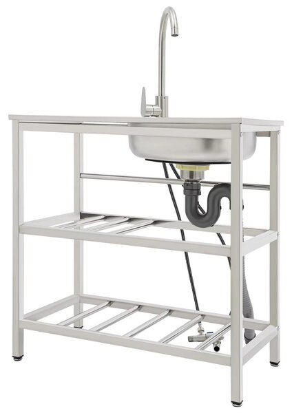 Rubinetto da cucina con lavello, colore argento, acciaio inossidabile, 2 fori, vasca singola, design moderno