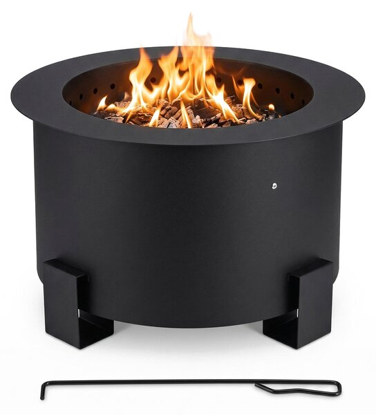 Relaxdays Braciere senza fumo, acciaio, HxØ 34x56 cm, sistema a doppia parete, con attizzatoio, focolare a bassa emissione di fumo, nero