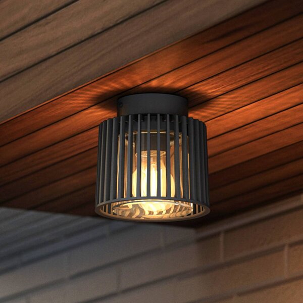 LUTEC Plafoniera da esterno SHYNE, nera, 16 cm, metallo, IP54, E27 dimmerabile, Nero, Alluminio, Moderno, Plafoniera