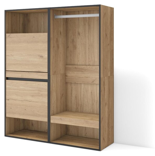 Armadio per scarpe, dimensioni 120x145x35 cm, legno di quercia, con 2 ante e 2 ripiani aperti