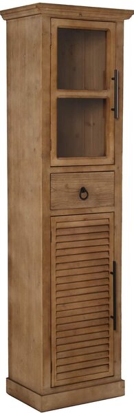 Comodino con 1 cassetto, 2 ante, in legno di abete, finitura noce, dimensioni 46x33,5x167 cm