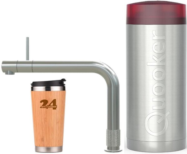 "Rubinetto QUOOKER FRONT COMBI+ B in acciaio inox & 100°C (22+FRONTRVS)" (2 pezzi) Miscelatore per lavello con funzione di acqua bollente a 100°C Inclusa tazza termica