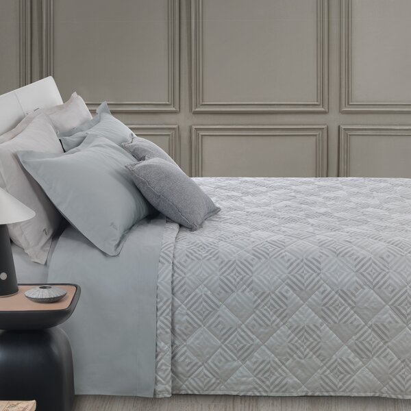 Copriletto Trapuntato In Raso Jacquard Rombhus Matrimoniale - 270X260 Trussardi Geometrico Ghiaccio Caleffi