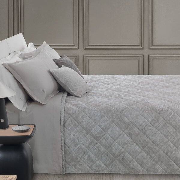 Copriletto Trapuntato In Raso Jacquard Tartan Matrimoniale - 270X260 Trussardi Geometrico Avorio Caleffi